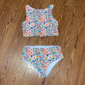 FLOURISH & BLOOM KNOTTED CROP TANKINI SET WITH FLORAL BOTTOM